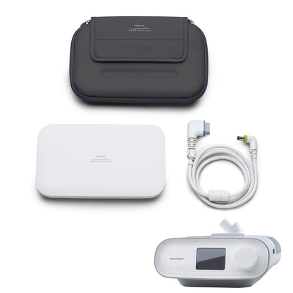 Stock photo of Philips Respironics Travel Battery Kit for DreamStation CPAP machine with bag and cord