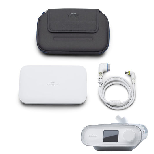 Stock photo of Philips Respironics Travel Battery Kit for DreamStation CPAP machine with bag and cord