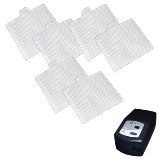 Stock photo of Spirit Medical ultra fine disposable filters for Respironics CPAP Aria and Duet 6 pack