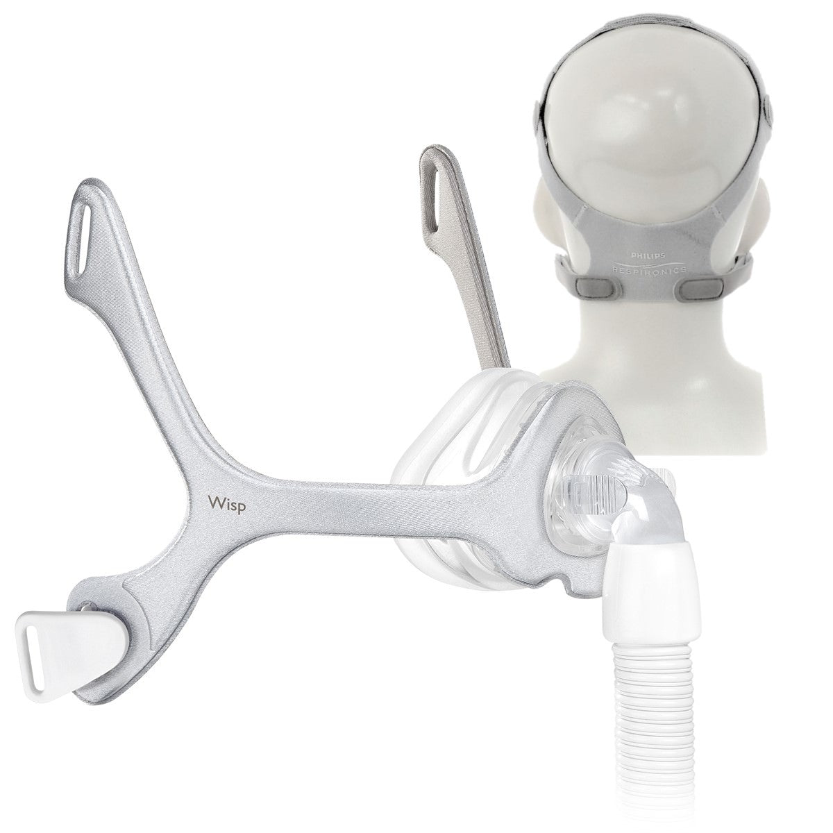 Right facing stock photo of Philips Respironics Wisp fabric nasal CPAP mask without headgear