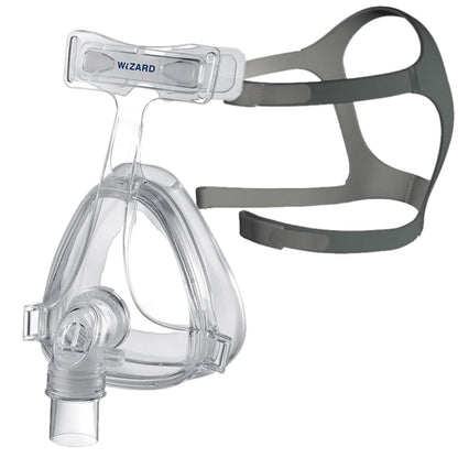 Left angled stock photo of Apex Medical Wizard 220 full face CPAP mask 